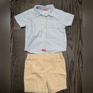 2/$25 Wrangler Baby Boy 2-Piece Outfit • Striped Shirt & Khaki Shorts • 24M